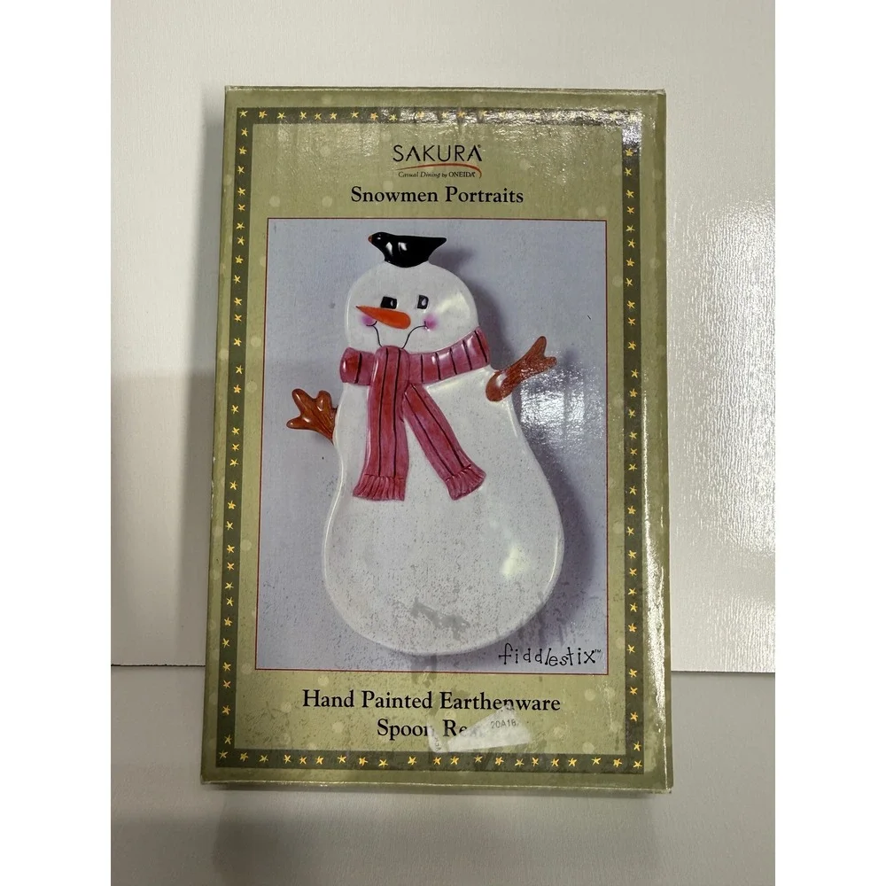 Sakura Oneida Snowmen Portraits Hand Painted Earthenware Spoon Rest Fiddlestix